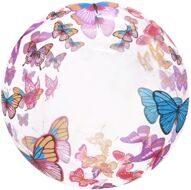 Шар (20''/51 см) Deco Bubble, Бабочки, Прозрачный, Кристалл, 1 шт. в уп.